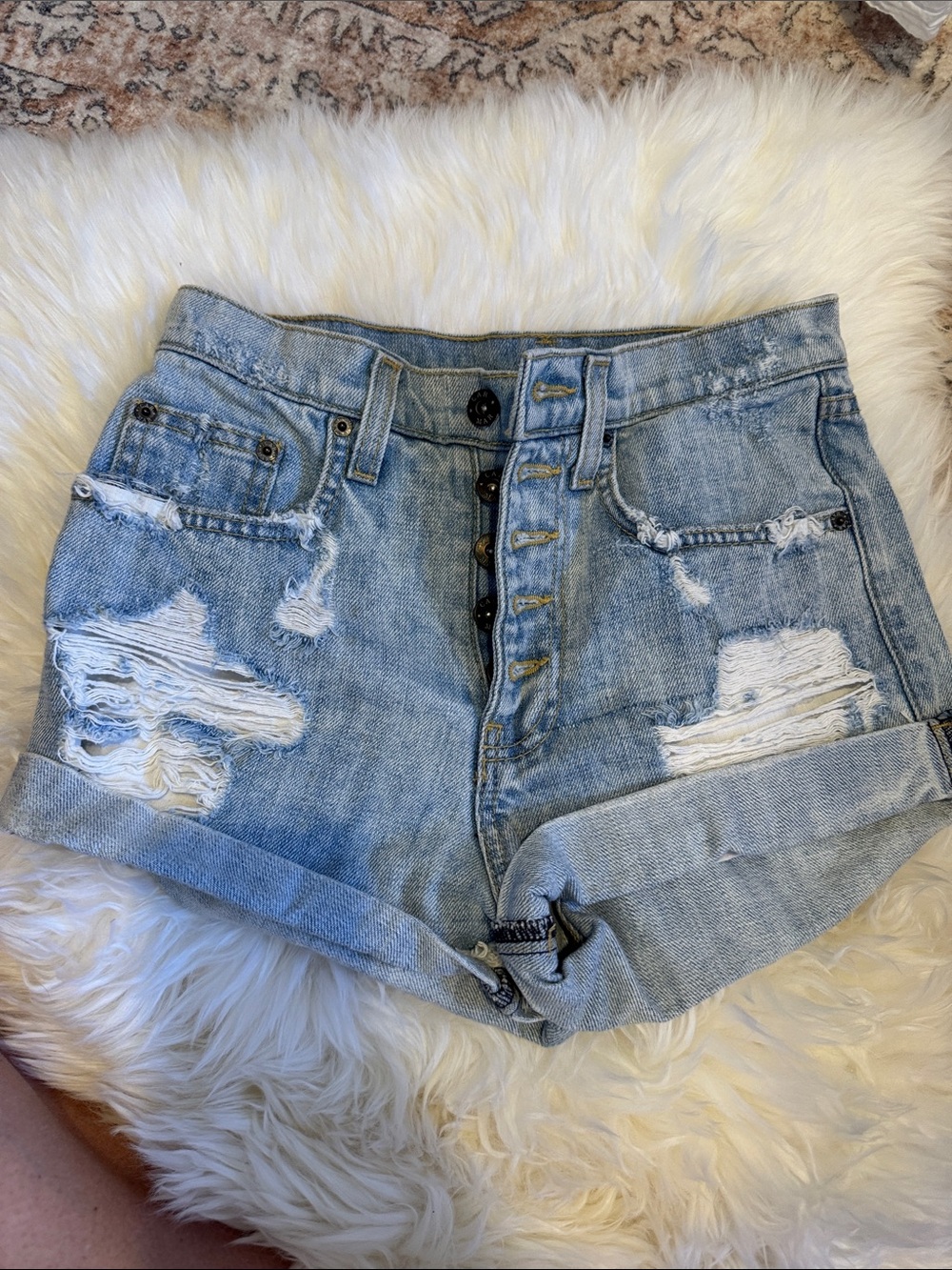 Carmar Light Blue Distressed High-Rise Denim Shorts